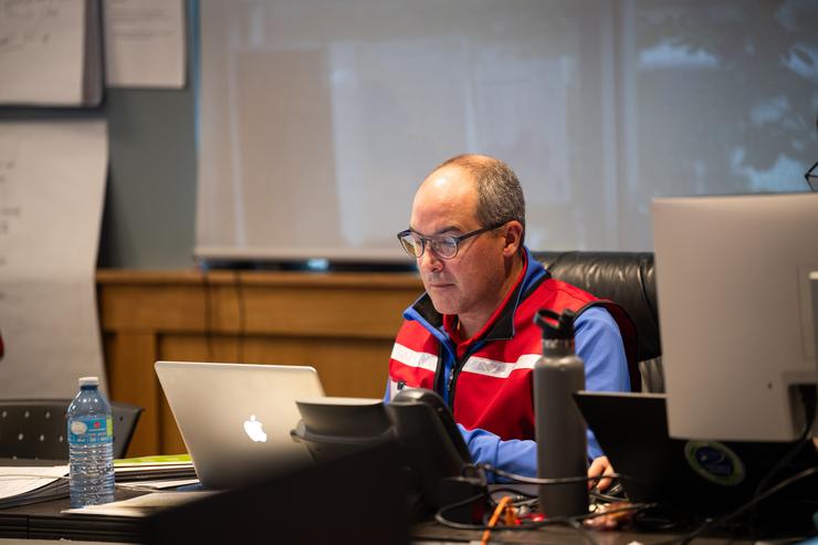 Mike Lupien working in the EOC for the Columbia-Shuswap Regional District, September 2023